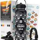 National Parks Water Bottle  40 oz Insulated Stainless Steel Water Jug with 63 Hand-Drawn Park Stickers, Outdoor Accessories & Gift Box  BPA-Free  Ideal for Hiking, Camping & Travel (Advanced Black)