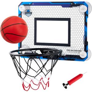 BOHEN Indoor Mini Basketball Hoops with Powerful Suction Cup, Stick to Windows, Wooden Doors, Smooth Walls - Basketball Backboard Indoor Bedroom Office for Kids Teens Adults (Blue Ordinary)