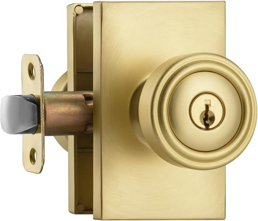 parro Gold Door Knobs Interior & Exterior, Keyed Entry Door Knob for Bedroom & Living Room, Satin Brass Pismo Doorknobs