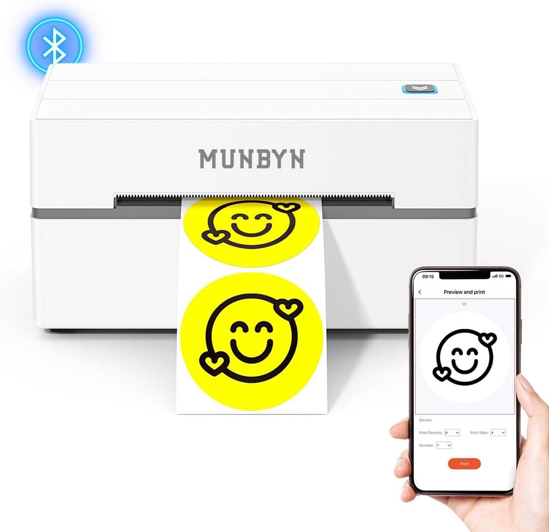 MUNBYN Bluetooth Thermal Label Printer, 130B Wireless 4x6 Shipping Label Printer for Shipping Packages Small Business Office or Home, Compatible with iPhone Android iPad Windows macOS Chrome Etsy eBay (White)