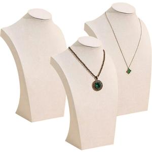 Necklace Bust Jewelry Display Stands - Beige Velvet Mannequin Holders for Necklaces and Chains, Elegant Jewelry Display for Selling, Showcases, and Organizing, Set of 3
