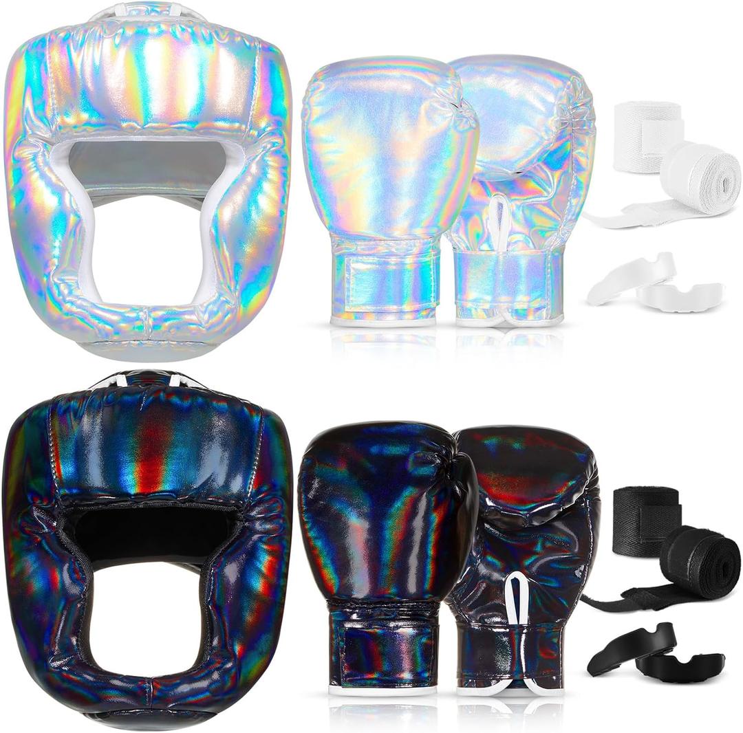 Kanayu 14 Pcs Boxing Set Boxing Gloves Headgear Helmet Hand Wraps Mouth Guards Equipment, Christmas Gifts for Adults Youth Beginners Training Equipment (Laser Color)