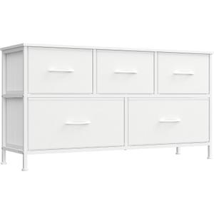 SONGMICS Dresser for Bedroom, Chest of Drawers, Steel, MDF, 5 Non-Woven Fabric Drawers, Storage Organizer Unit, Closet, Entryway, Cloud White and Snow White ULGS322W01S