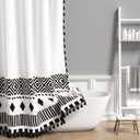 AOFOTO Bohemian Shower Curtain Tassel Boho Black and White Striped Geometric Pattern Shower Curtains for Bathroom Waterproof Bath Curtain Sets with Hooks Bathroom Home Decor 36x72 Inches