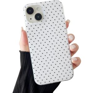 Compatible with iPhone 14/15 Plus Case, Fashion Cute Aesthetic Polka Dot Pattern Cover for Women, Shockproof Slim Soft TPU and Hard PC Protective Phone Case - White