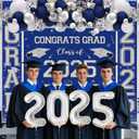 MEHOFOND Graduation Decorations Class of 2025, Blue and Silver Graduate Party Supplies Include Congrats Grad Class of 2025 Backdrop, Porch Banner, Balloons, Foil Number 2025 for Graduation Party