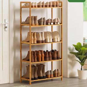 Wooden Shoe Rack 5 Tier | Adjustable Boot Rack for Closet | Bamboo & Wood Sturdy Versatile Storage Organizer Shelf for Entryway | Living Room | Bedroom | Bathroom | H51 x L27 x W10