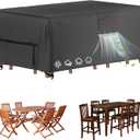 Velway Patio Furniture Cover Waterproof - Heavy-Duty 500D Upgraded Tear-resistant Outdoor Table Chair Set Cover with Windproof Buckles&Large Air Vent Anti-UV Rectangle Furniture Covers 74"x47"x28" (Black)