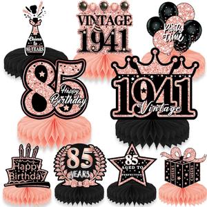 2 x 85th Birthday Party Decorations - 9PCS Happy 85th Birthday Table Decorations Women Vintage 85th Honeycomb Centerpiece Decor Rose Gold Cheers to Eightyfive Years Party Decorations Women