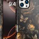 ANNSD for iPhone 16 Pro Max Case,3 in 1 Lightweight and Stylish Full Body Shockproof Protective Cover,Military Grade Protective Case-Black Flower