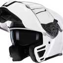 TRIANGLE Modular Motorcycle Helmets for Men Flip Up Full Face Helmet Dual Visor with Internal Sunshield DOT Approved (Medium, Glossy White)