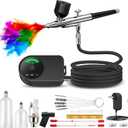 KingMiki Airbrush Kit with Air Compressor, 22/30/50 PSI High Pressure Air Brush Non-Clogging with 0.2/0.3/0.5mm Nozzle/Cleaning Sets, Ideal for Painting, Modeling, Cake Decor, Makeup, Nail Art