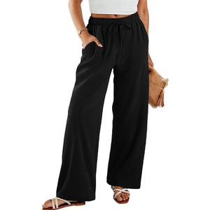 TCHH-DayUp Women's High Waist Palazzo Pants with Pockets Summer Drawstring Wide Leg Flowy Casual Pants Loose Fit Trousers, M