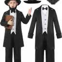 Kids Abraham Lincoln Costume California Costumes for Boys Presidents Day Halloween Cosplay Costume (12-14 Years)