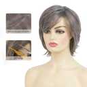 Kaneles Gray Short Wigs with Bangs Natural Fluffy Synthetic Hair Wigs for Women Grey Hair Replacement Wigs for Daily Use
