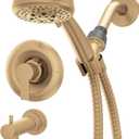 Moen Meena Bronzed Gold Single Handle Modern Shower Faucet with Handshower and Tub Spout for Bathtub, Valve Included, 82618BZG