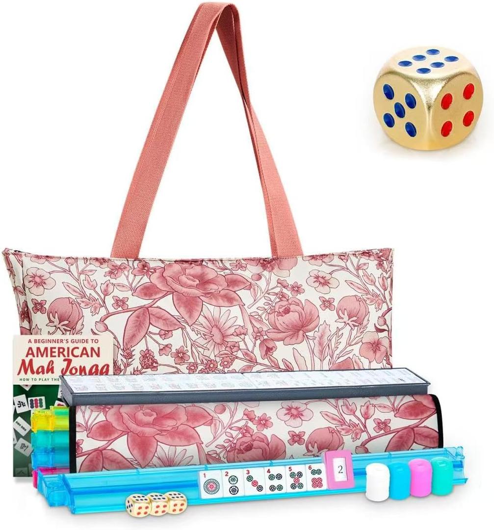 American Mahjong Set, 166 Premium Scratch-Resistant Tiles with 4 Upgraded Rack Pushers & Dice, Portable Soft Carry Case, Complete Traditional Mah Jongg Game Set for Family Party, Travel & Gift, 1.2 x 0.9 x 0.5 inches