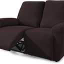 NORTHERN BROTHERS Reclining Loveseat Cover, Stretch Loveseat Recliner Covers 2 Seater Loveseat Covers for Reclining Loveseat with Storage Pockets Soft Double Recliner Cover for Kids, Pet, Dark Brown