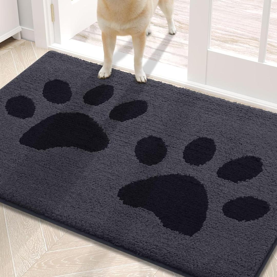 Buganda Dog Door Mat for Muddy Paws, Absorbent Dirt Trapper Washable Indoor Doormats, Non Slip Low-Profile Mud Mat for Dogs, Front Entrance Doormat for Inside Floor (30x20 Inches, Black)