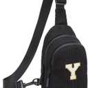 Small Corduroy Sling Bag Initial Crossbody Bag Fanny Pack for Girls Personalized Birthday Gifts for Teen Girls Gifts (Black)