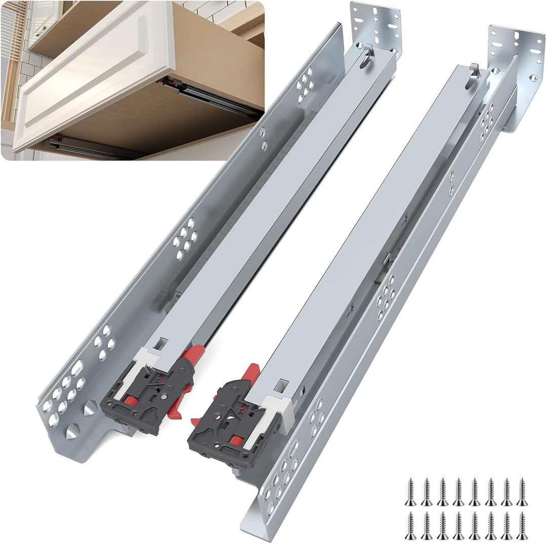 Undermount Drawer Slides 18 Inch 1 Pair, Soft Close Full Extension Drawer Slides Bottom Mount with Rear Mounting Bracket and Locking Devices, Hidden Under Mount Tracks 100lb Load Capacity