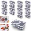 Double Compartment Condiment Container with Lid Double Compartment Snack Containers Double Compartment Snack Containers for to-go Sauce, Sampling, Travel Snack (Transparent 20PCS)