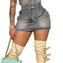 Ryehack Women's Summer Casual Denim Dress Bodycon Short Sleeve Bodycon 1/2 Button Sexy Mini Casual Jean Dress (Medium, Blue)