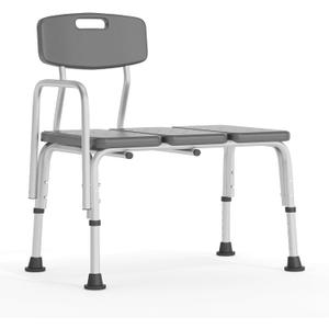 Flash Furniture HERCULES Series 300 Lb. Capacity Adjustable Gray Bath & Shower Transfer Bench with Back and Side Arm (Grey)
