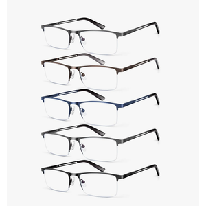 Blue Light Blocking Reading Glasses for Men, Half Frame Metal Readers Spring Hinge Eyeglasses Anti Eyestrain/Glare/UV 2.50