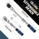 DISEN 3/8" Drive Extendable Ratchet,72-Tooth Flex-Head Ratchet Wrench with Quick Release LockingSoft-Grip with Reversible Switch,Full-Polished Chrome Plating
