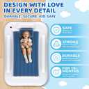 Inflatable Toddler Travel Bed - 60 Inches Portable Toddler Bed for Travel with Safety Sides - Cozy Kids Air Mattress Set with Built-in Electric Pump & Carry Case- Easy to Inflate - Sea Blue