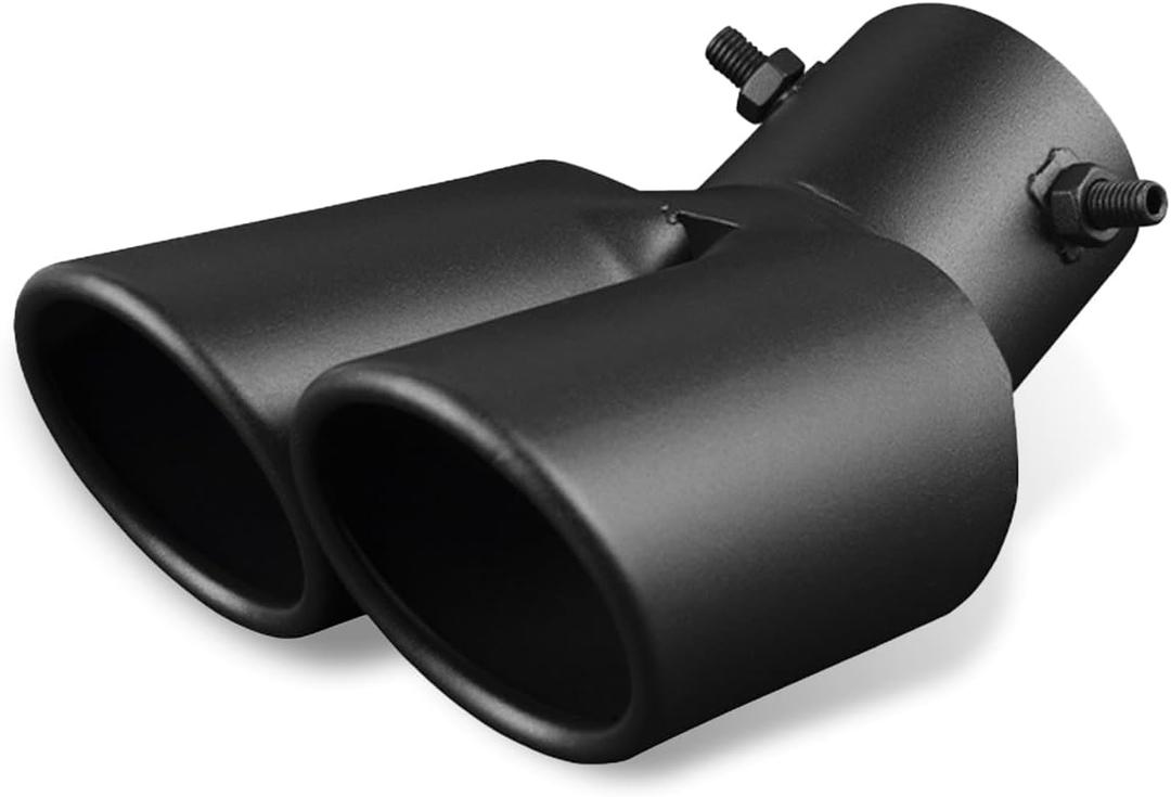 Dual Exhaust Tip, Stainless Steel Bending Muffler Exhaust with Bolt, 2.5" Inlet Dual Tail Pipe Muffler Tip, Automotive Modification Accessory, Universal Tail for Cars (Matte Black)