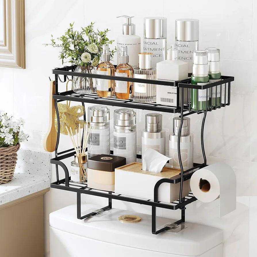 Kitstorack 2-Tier Over Toilet Storage, Easy to Install without Drilling or Screwing, Suitable for Bathroom Organizers and Storage, Over the Toilet Shelf as Space Savers
