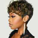 Short Curly Pixie Cut Wigs for Black Women Black Ombre Brown 6inch Short Pixie Wigs for Black Women With Bangs (Black and Brown)