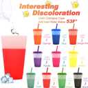 FIEKEICC Color Changing Cups 10Pcs 12oz Plastic Tumblers With Lids and Straws for Iced Coffee Smoothie - Reusable Leak Proof Party Cups for Kids