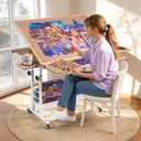 LAVIEVERT 1500 Piece Tilting Puzzle Table with 5 Drawers & Cover, Angle & Height Adjustable Puzzle Board with Removable Cup Holder & Storage Rack, Portable Wooden Table with Legs for Adults