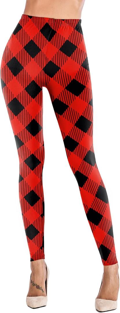 Uaderize Womens Ultra Soft Brushed Christmas Day Leggings Pants Ankle Length Black Deals Friday 2023 S-5XL (Large, B-black and Red Oblique Ripple Plaid)