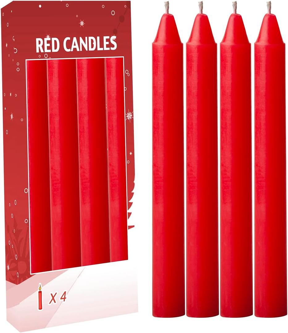 4 pcs Red Set Taper Candle Candlesticks 7  (7.75 inch) Tall x 3/4 inch (0.75 inch) Diameter -for Dinner Table, Party or Wedding and Table Top dcor. (4pc, Red)