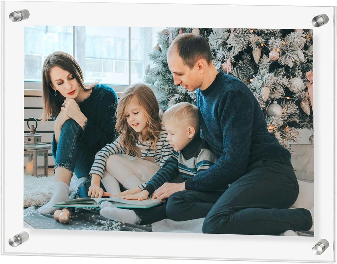 Clear Acrylic Wall Mount Picture Frame, Floating Acrylic Photo Frame, Picture Frame Panel for Degree Certificate, Home & Family (Square 8.5x12inch)