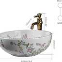 Flower and Bird Pattern 16"Bathroom White Ceramic Vessel Sink with Faucet and Drain Combo White Round Vessel Sink Bowl Hand Painted Porcelain Bathroom Sink Above Counter, Large