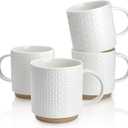Sweese Stackable Coffee Mugs Set of 4, 10 Oz Ceramic Coffee Mug Cups with Embossed Design, Stackable Coffee Cups for Espresso, Cappuccino, Latte, Tea, White
