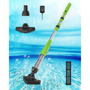 Cordless Rechargeable Pool Vacuum, Handheld Pool Cleaner with Telescopic Pole for Hot Tubs, Spas, Above Ground and Inground Pools Cleaning for Sand and Debris, Green