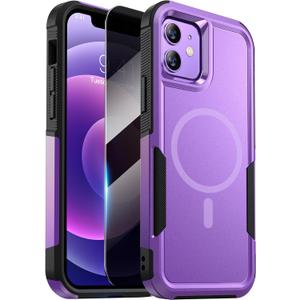 Diaclara Magnetic for iPhone 12 Case/iPhone 12 Pro Case, [with Privacy Screen Protector] [Anti Spy] [Military Grade Drop Protection] Heavy Duty Full-Body Shockproof Phone Case, Purple