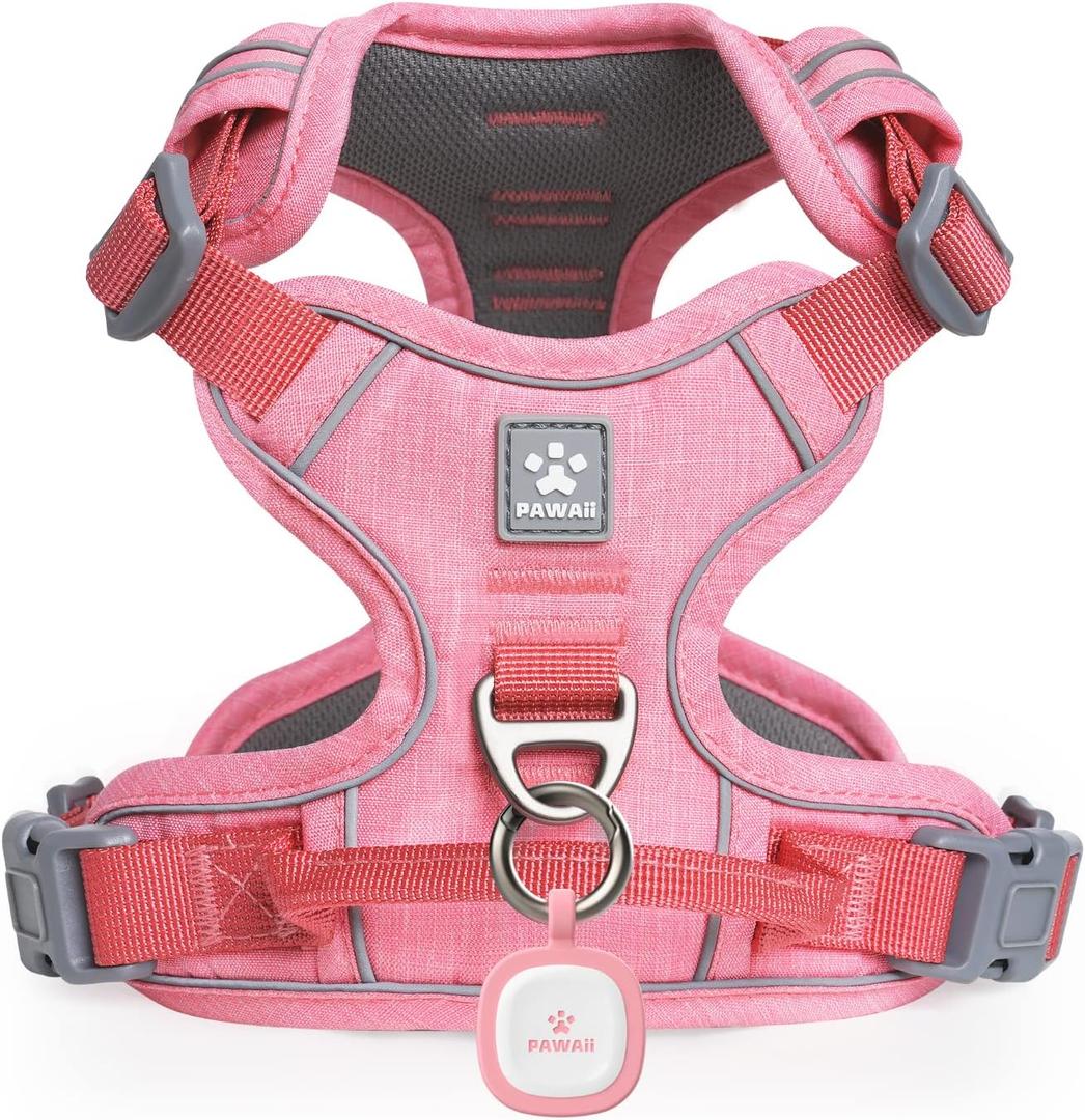 Pawaii No Pull Dog Harness with Pet ID Tag,Reflective Strips No Choke Front O Ring Breathable Mesh Adjustable Soft Padded Pet Vest with Easy Control Handle for Medium Dogs