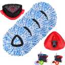 4 Pack Spin Mop Replacements Heads, Microfiber, Compatible with Oceda RinseClean 2-Tank System, Includes 1 Gray Mop Scrub Brush, 1 Mop Base, 4 Easy Cleaning Mop Heads, Blue Color