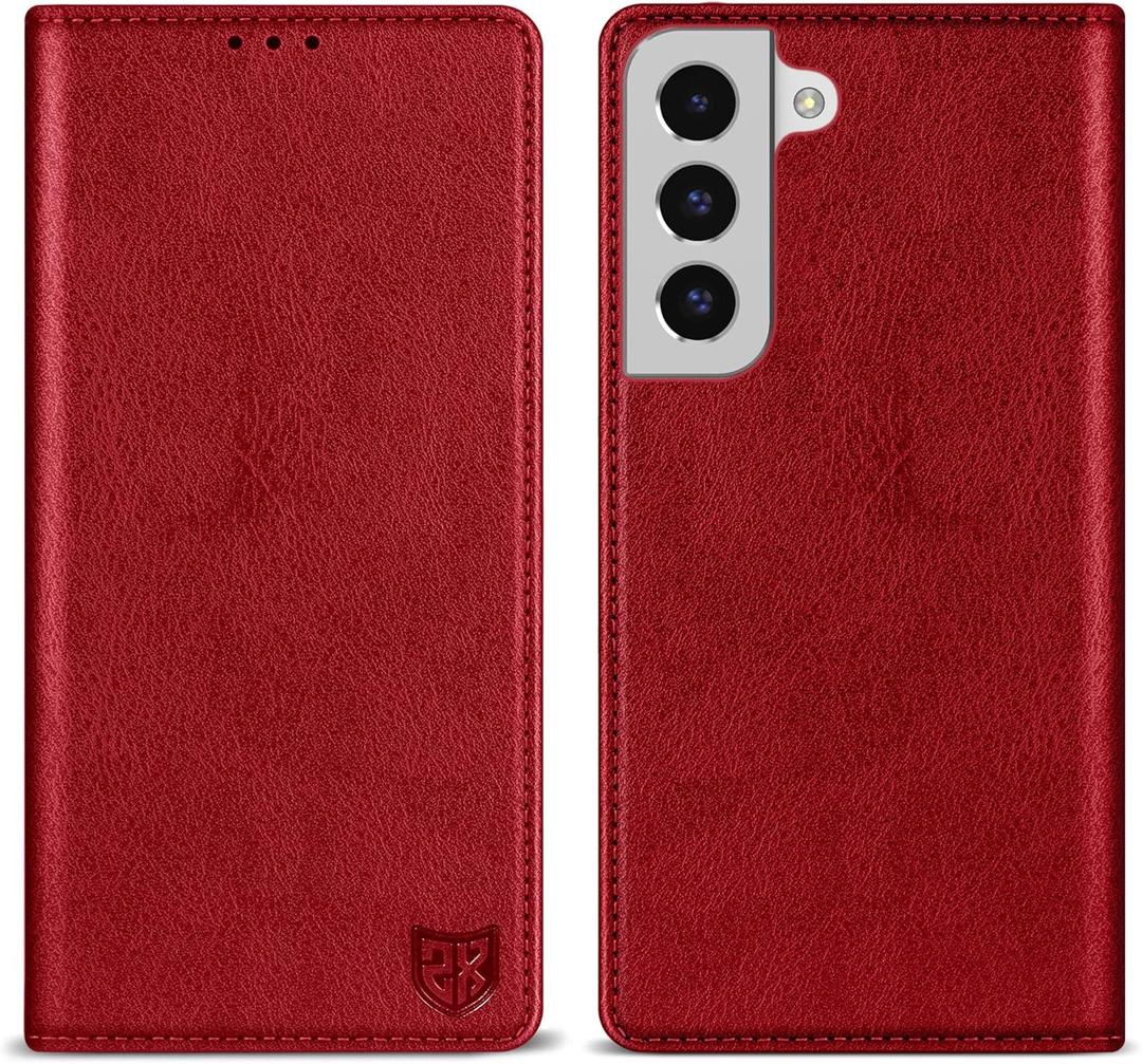 ZZXX for Samsung Galaxy S22 Wallet Case with [RFID Blocking] Card Slot Stand Strong Magnetic Leather Flip Fold Protective Phone Case for Samsung Galaxy S22 Case Wallet(Red-6.1 inch)