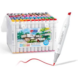 Alcohol Marker Pen Set, Fine & Chisel Dual-Tip Sketch Marker Set with Carrying Case for Drawing, Sketching, Anime, Manga (120)