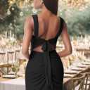 Women Sexy Mesh Tie Low Back Sleeveless Split Ruched Maxi Dress Party Cocktail Long Dress Wedding Guest Dresses (Black, L)