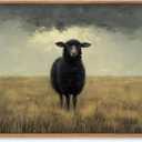 ZZLWBKGL Vintage Black Sheep Framed Wall Art Moody Animal Canvas Wall Art Country Landscape Pictures Decor Farmhouse Cottagecore Art Prints Living Room Study Bedroom (24"L x 16"W)