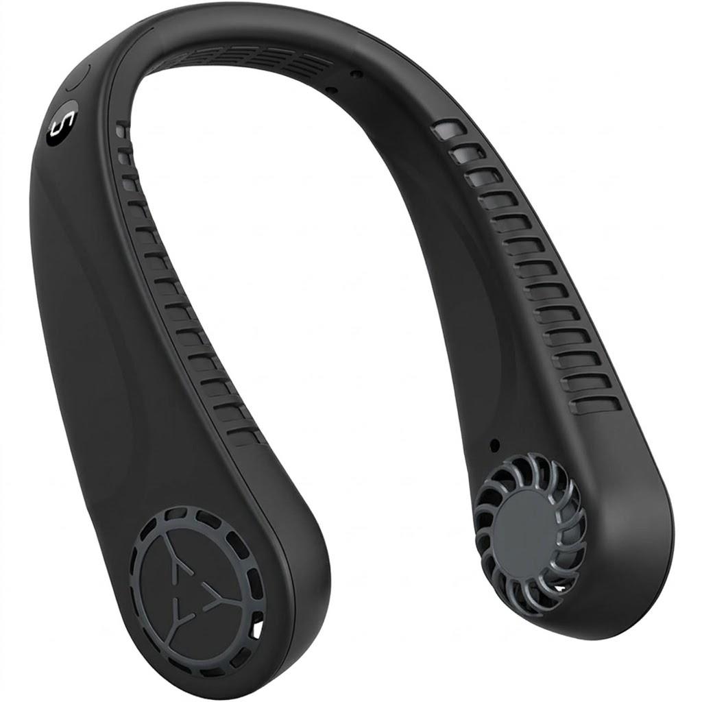 Portable Bladeless Hanging Neck Fans with Screen Display and 5 Speeds Levels, USB Rechargeable, 360 Cooling Wearable Personal Fan for Work Travel Sport Outdoor Black